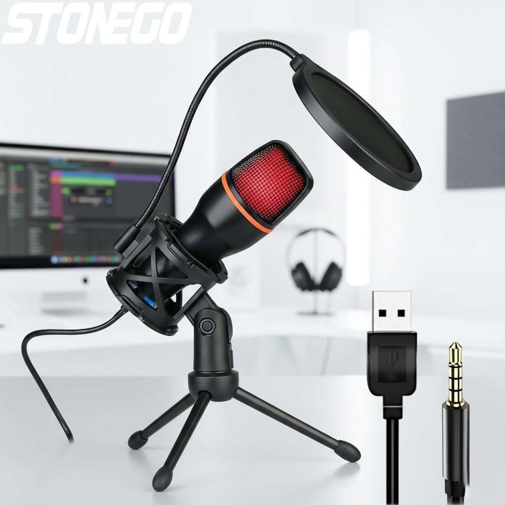 Pc Gaming Youtuber - Professionelles USB-Kondensatormikrofon-Set mit RGB-Beleuchtung, Stativ für