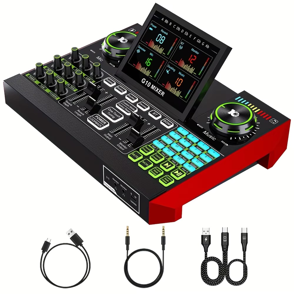 Pc Gaming Youtuber - Tenlamp G10 Podcast-Mikrofon-Set Live-Soundkarte Audio-Mixer, Stimmverzerrer