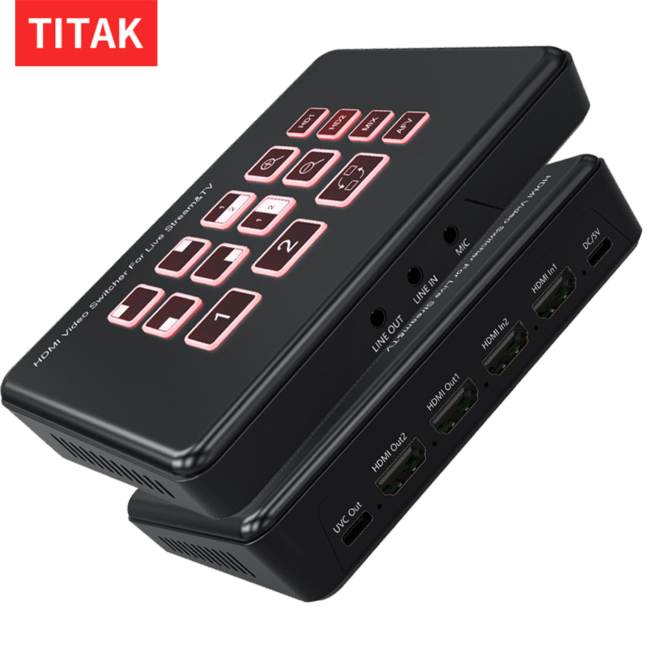 Capture Card Hdmi - 2-Wege-HDMI-Live-Streaming-Video-Mixer-Umschalter, 2-Kanal-Eingang, 1080P, USB-C-Videoaufnahmekarte, Aufnahme für