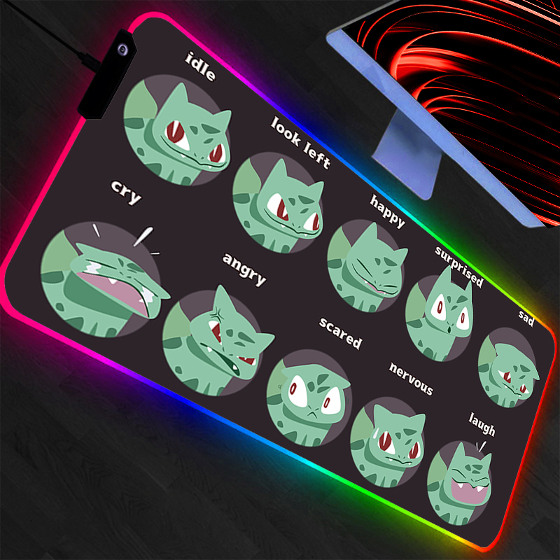 Rgb Mousepad - Pokemon Pikachu LED-Mauspad, großes Gamer-XXL-Tastatur-RGB-Schreibtisch-Mauspad, Teppich,