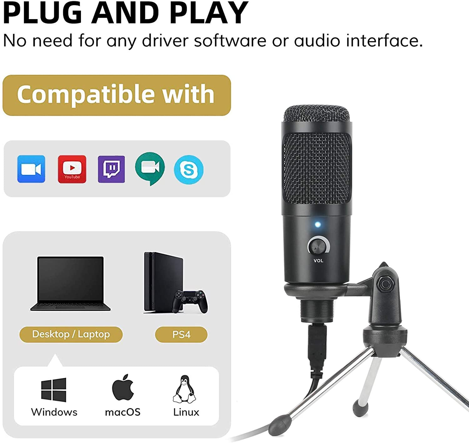 USB-Kondensatormikrofon, Aufna – Pc Gaming Youtuber Bewertung und Preis